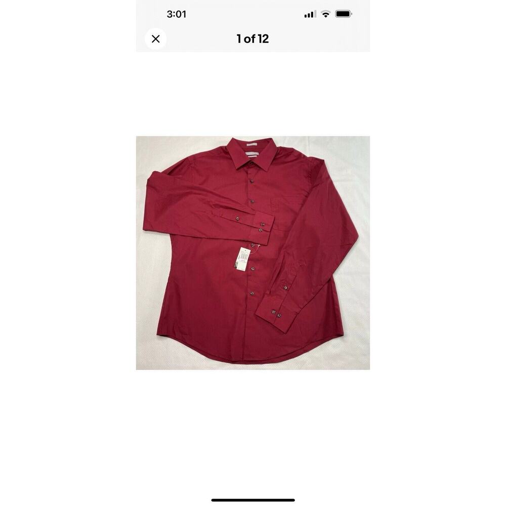 Van Heusen Fitted Poplin Dress Shirt Men's Long Sleeve Red Wrinkle Free Large